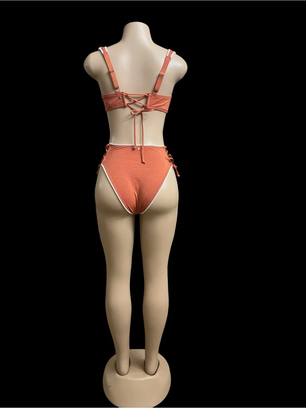Victoria Secret Rust Orange High-Waist Lace-Up Bikini Set 38 B Top/Medium Bottom - Picture 6 of 7